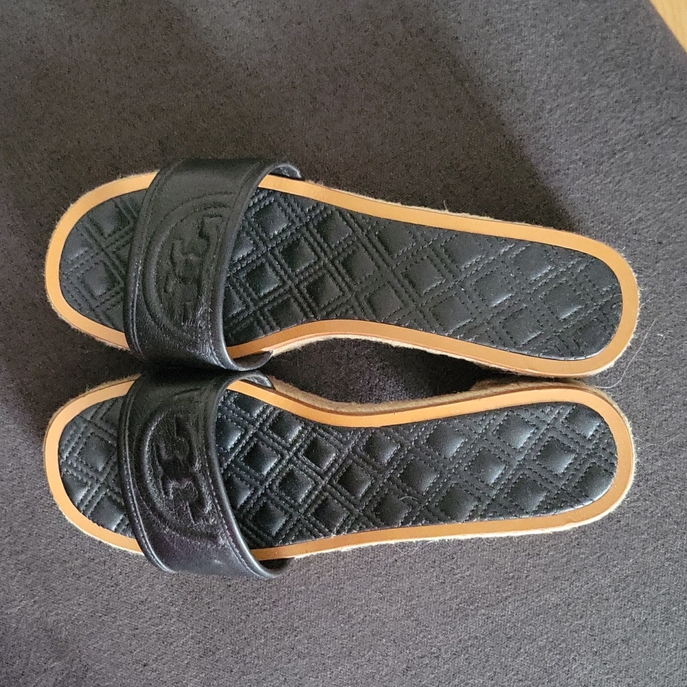 Tory Burch Fleming Espadrille Sandals Slides (Black) 8.5 Excellent Condition